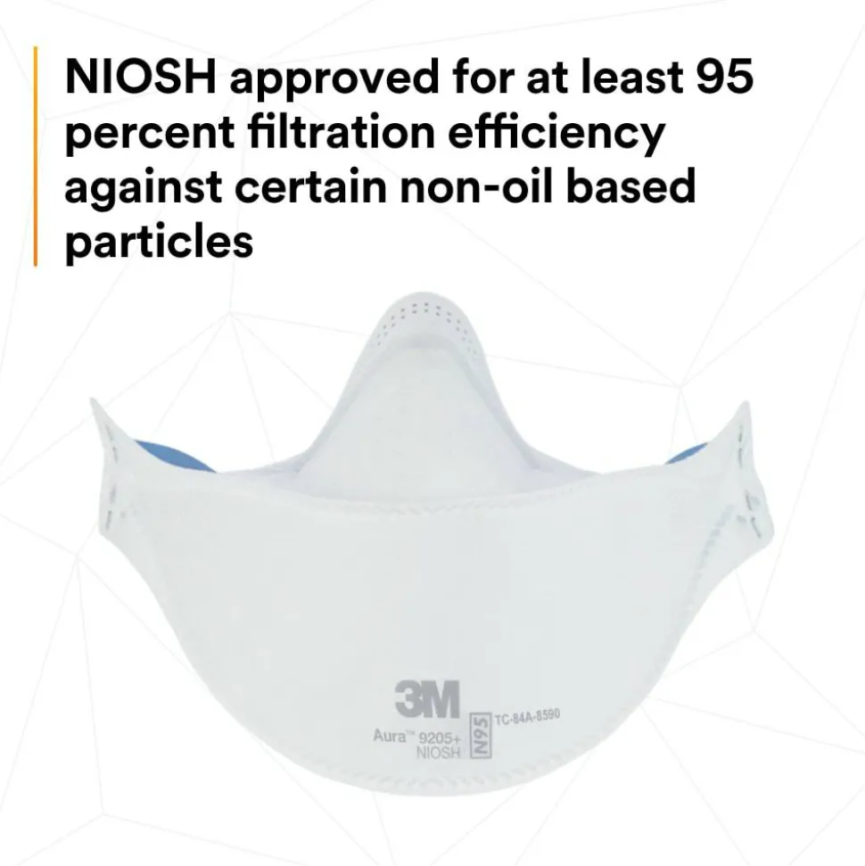 3M Aura N95 Particulate Respirators, 9205+, White, Pack Of 240 Respirators