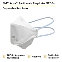 3M Aura N95 Particulate Respirators, 9205+, White, Pack Of 440 Respirators