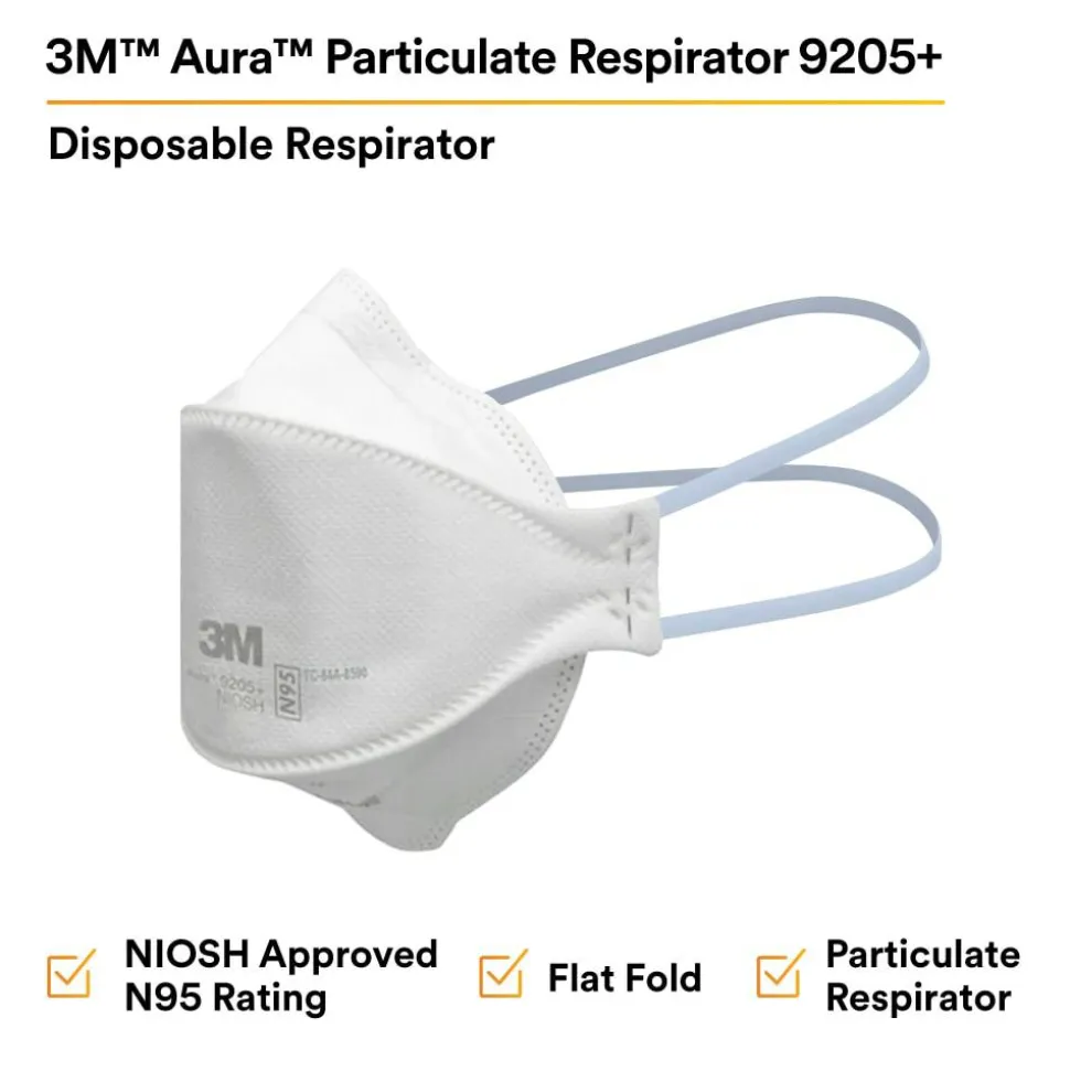 3M Aura N95 Particulate Respirators, 9205+, White, Pack Of 440 Respirators