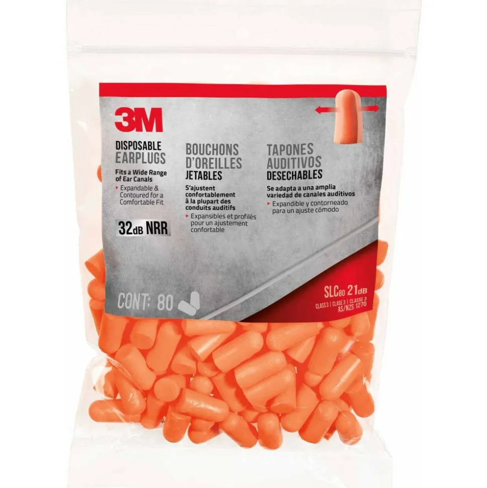 3M Disposable Earplugs, Orange, 92800H80-DC, 80 Pairs Per Pack