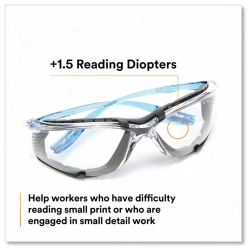 3M Virtua CCS Protective Eyewear with Foam Gasket, 1.5+ Diopter, Blue Half Frame, Clear Dual Lens