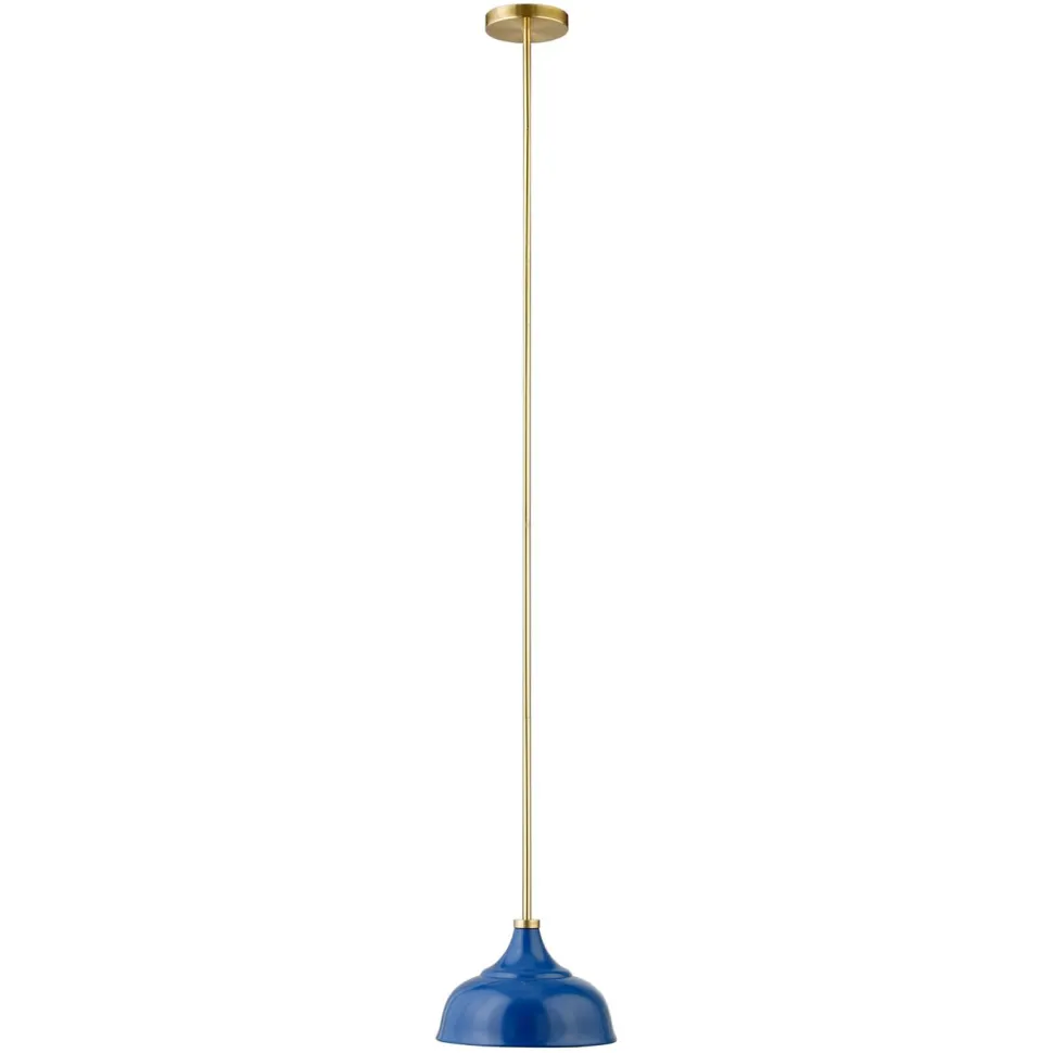 Mackenzie 10.75" Wide Pendant with Metal Shade in Blue/Brass/Blue