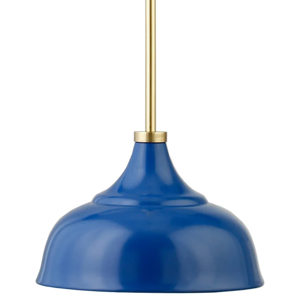 Mackenzie 10.75" Wide Pendant with Metal Shade in Blue/Brass/Blue
