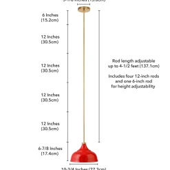 Mackenzie 10.75" Wide Pendant with Metal Shade in Poppy Red/Brass/Poppy Red