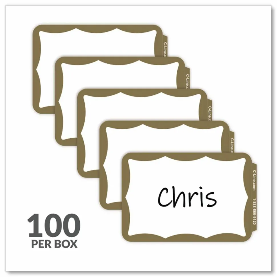 Maco Name Badges, Gold Border, Pack Of 100