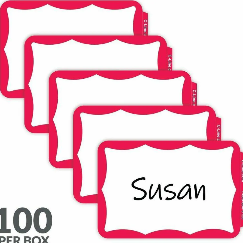 Maco Name Badges, Red Border, Pack Of 100