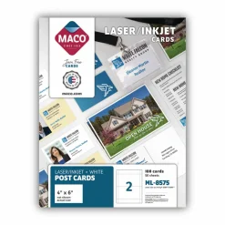 MACO Unruled Microperforated Laser/Inkjet Post Cards, 4 x 6, White, 100 Cards, 2 Cards/Sheet, 50 Sheets/Box