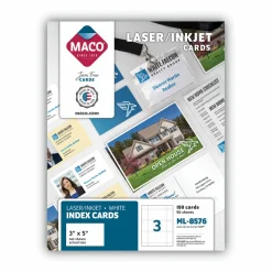MACO Unruled Microperforated Laser/Inkjet Index Cards, 3 x 5, White, 150 Cards, 3 Cards/Sheet, 50 Sheets/Box