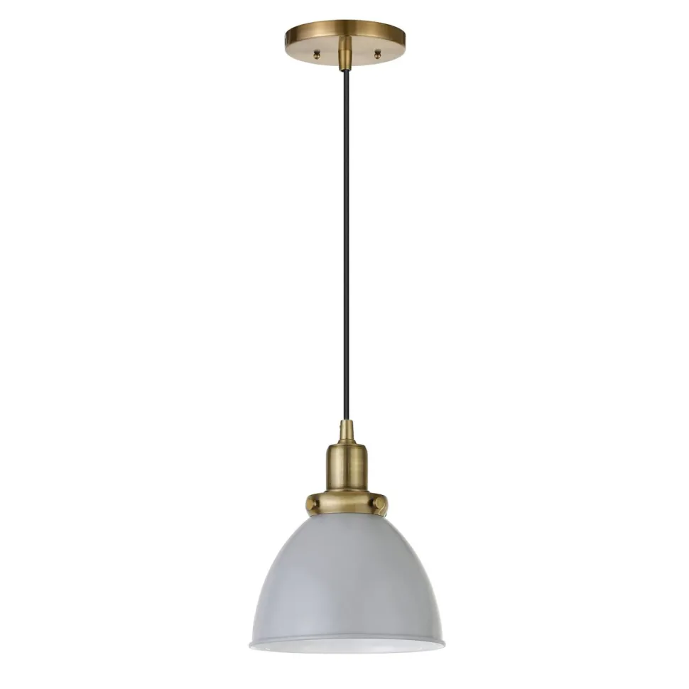 Madison 8" Wide Pendant with Metal Shade in Cool Gray/Brass/Cool Gray