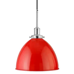 Madison 12" Wide Pendant with Metal Shade in Poppy Red/Polished Nickel/Poppy Red