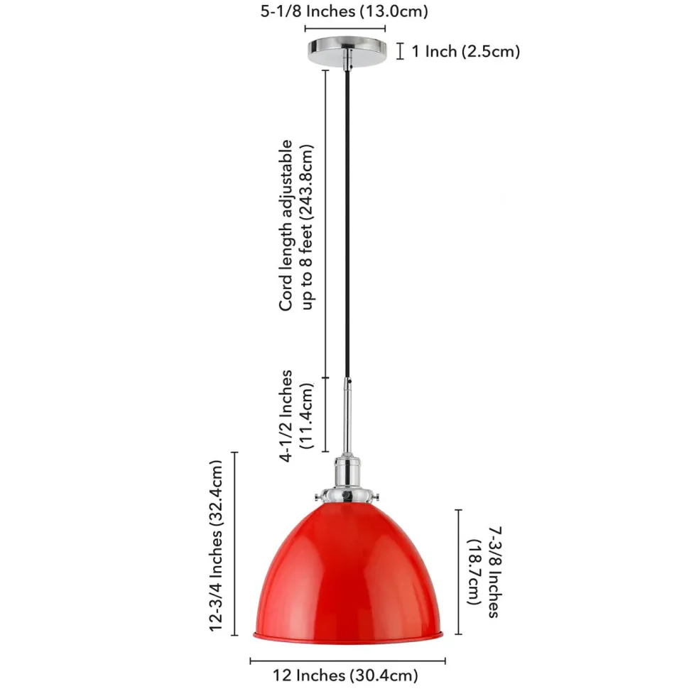 Madison 12" Wide Pendant with Metal Shade in Poppy Red/Polished Nickel/Poppy Red