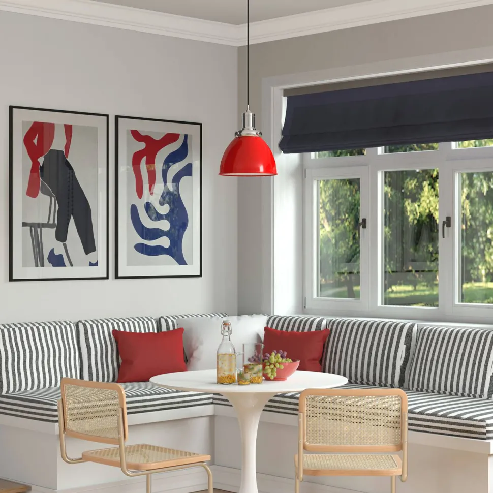 Madison 12" Wide Pendant with Metal Shade in Poppy Red/Polished Nickel/Poppy Red