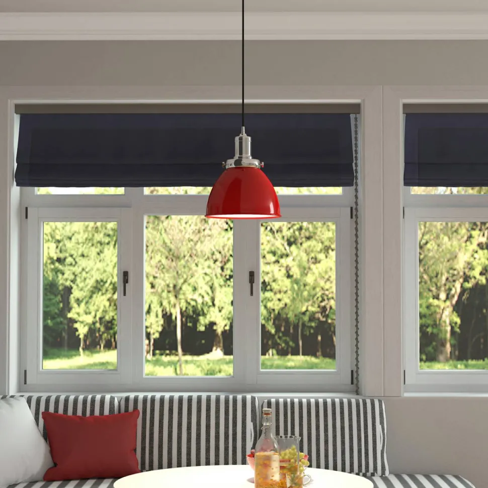 Madison 12" Wide Pendant with Metal Shade in Poppy Red/Polished Nickel/Poppy Red