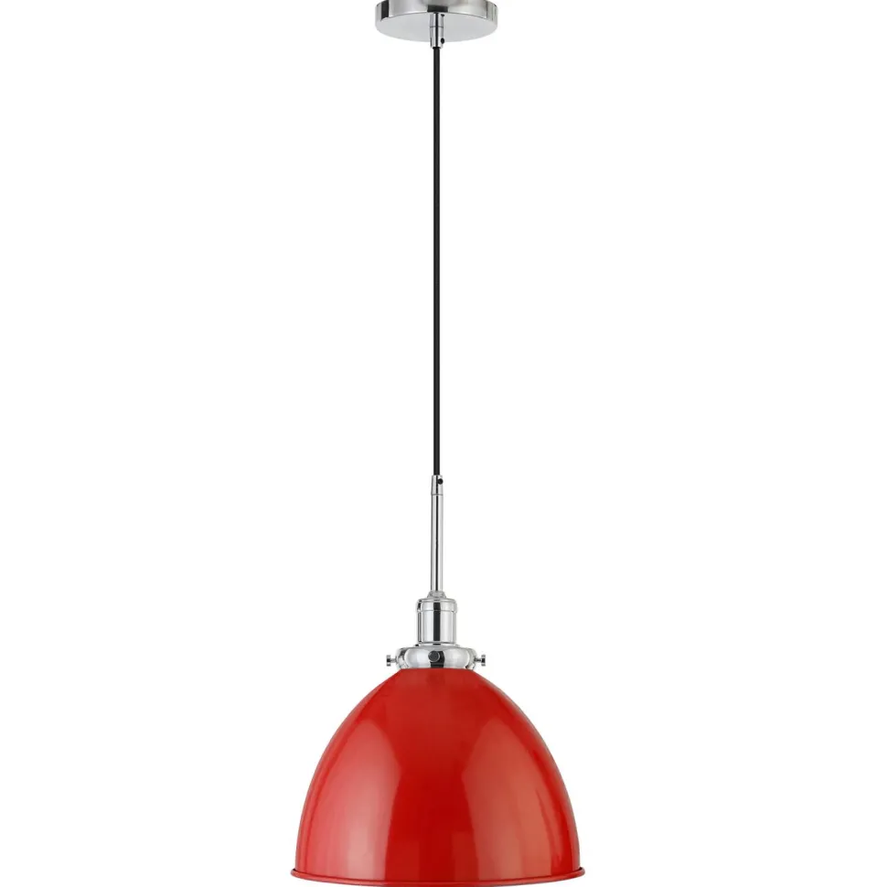 Madison 12" Wide Pendant with Metal Shade in Poppy Red/Polished Nickel/Poppy Red