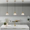Madison 8" Wide Pendant with Metal Shade in Pearled White/Brass/Pearled White
