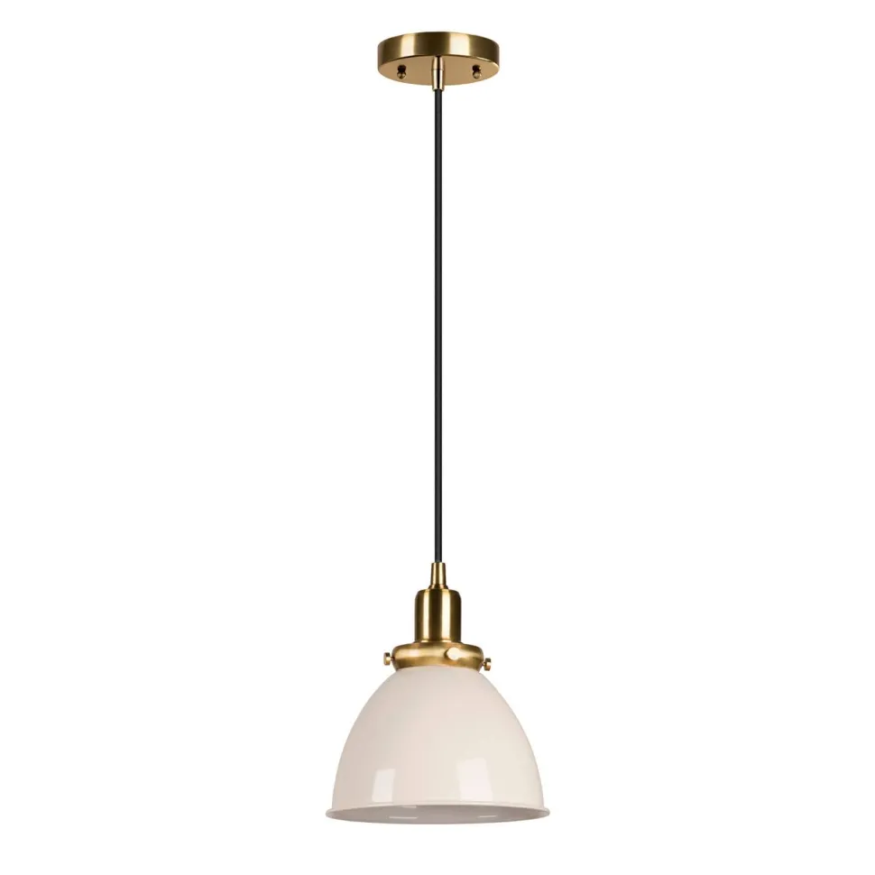 Madison 8" Wide Pendant with Metal Shade in Pearled White/Brass/Pearled White