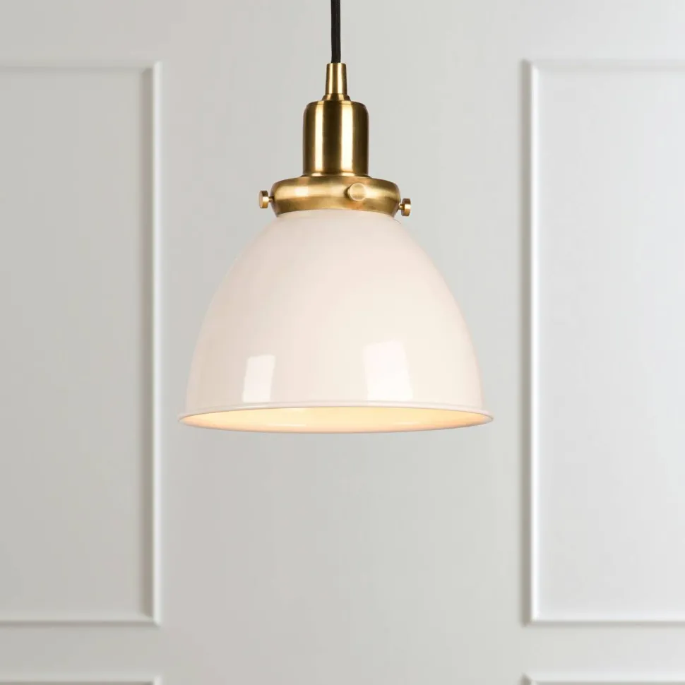 Madison 8" Wide Pendant with Metal Shade in Pearled White/Brass/Pearled White