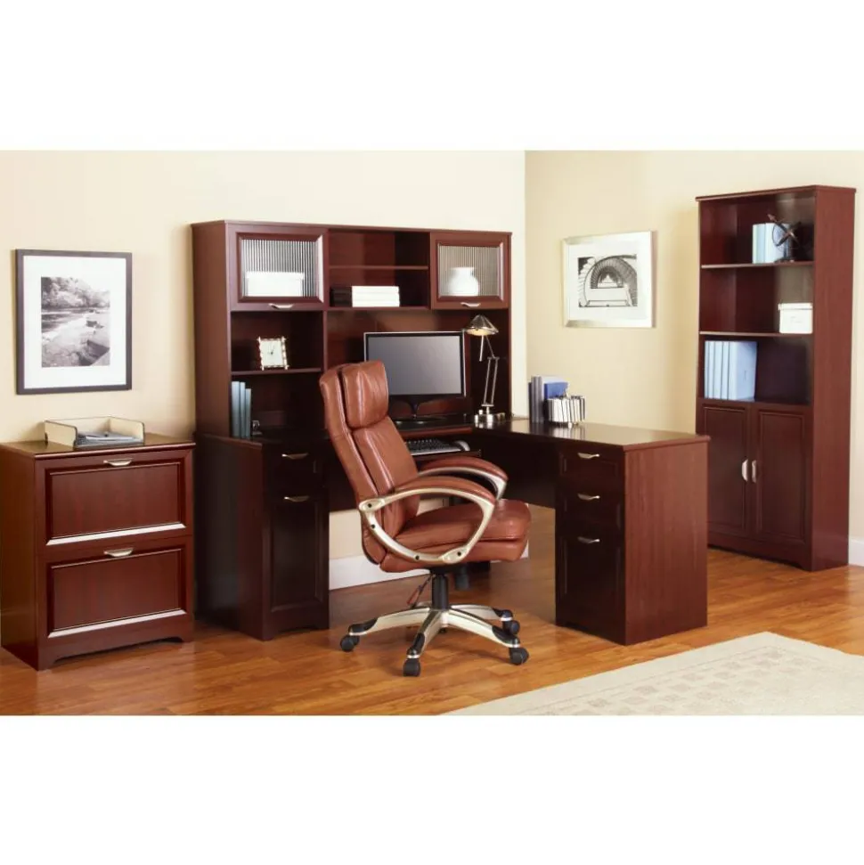 Magellan 72"H 5-Shelf Bookcase With Doors, Classic Cherry
