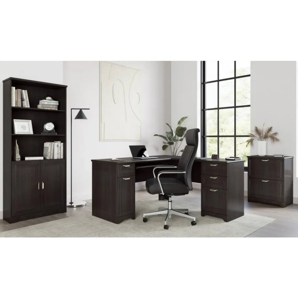 Magellan 72"H 5-Shelf Contemporary Bookcase With Doors, Espresso/Dark Finish