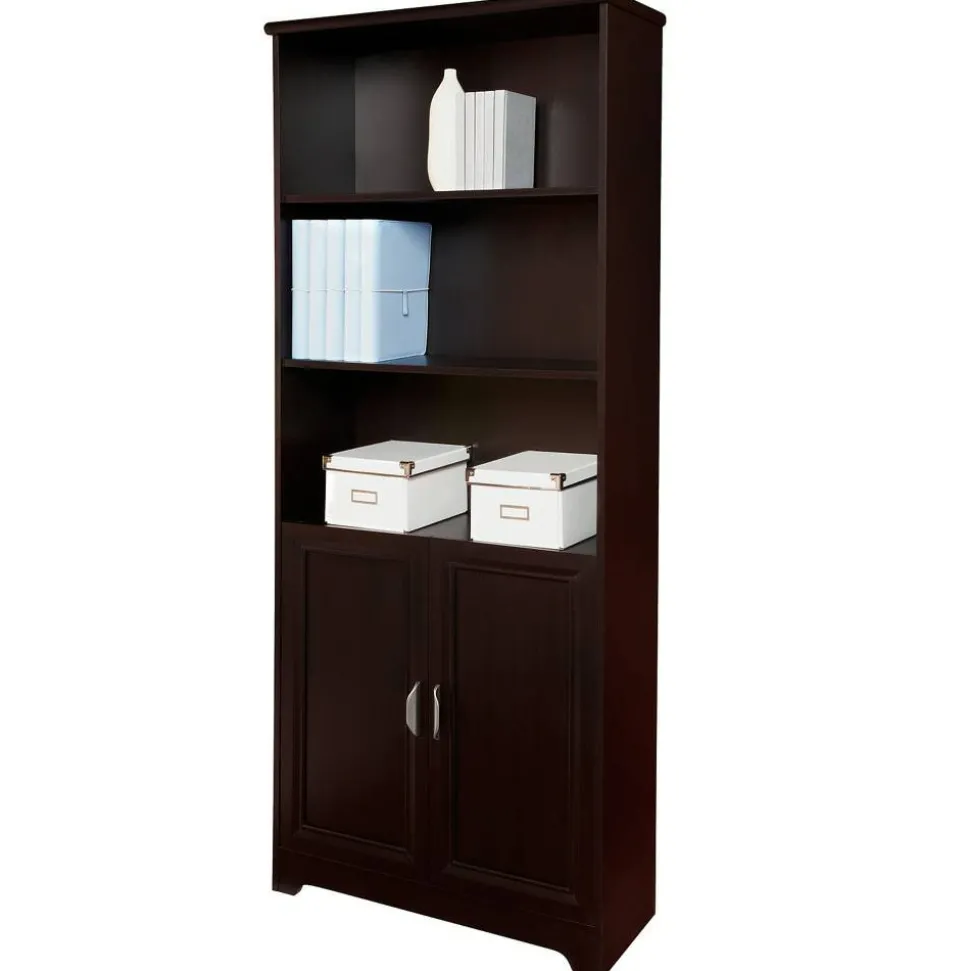 Magellan 72"H 5-Shelf Contemporary Bookcase With Doors, Espresso/Dark Finish