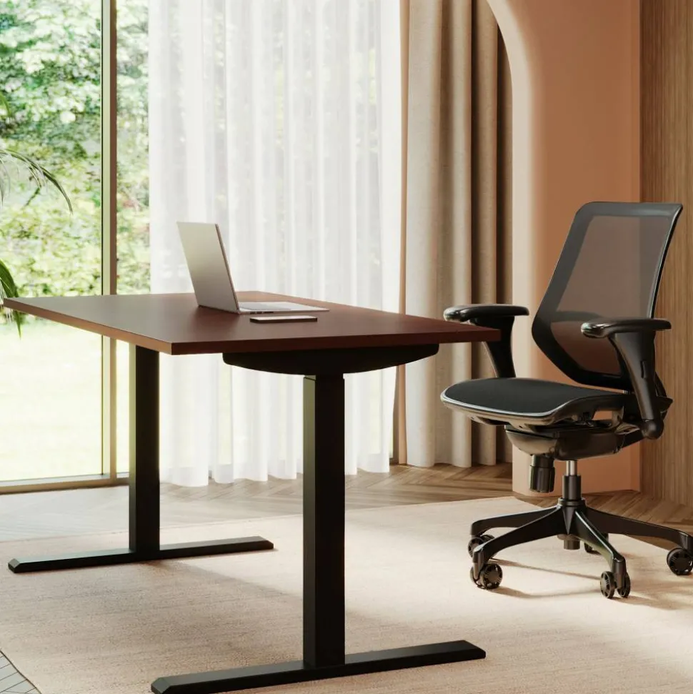 Magellan 60"W Pneumatic Height-Adjustable Standing Desk, Cherry