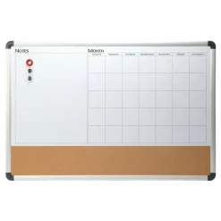 Magnetic Dry-Erase Whiteboard/Cork Calendar Board, 24