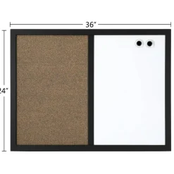 Magnetic Dry-Erase Whiteboard/Cork Bulletin Board, 24'' x 36", Black Frame