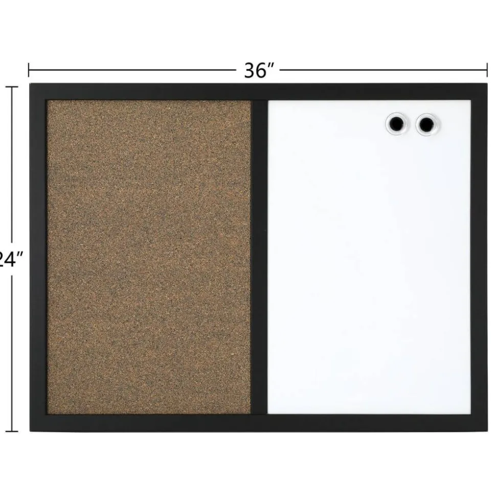 Magnetic Dry-Erase Whiteboard/Cork Bulletin Board, 24'' x 36", Black Frame