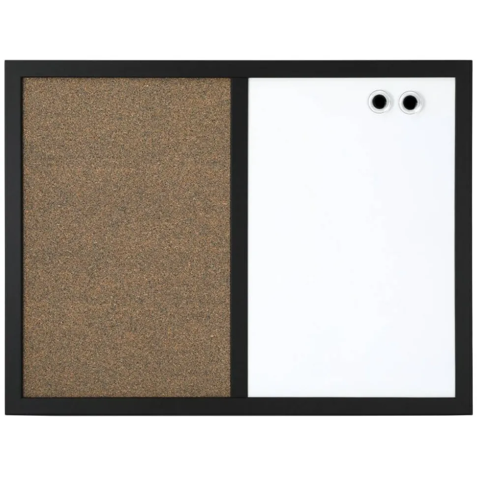 Magnetic Dry-Erase Whiteboard/Cork Bulletin Board, 24'' x 36", Black Frame