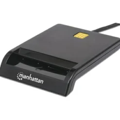 Manhattan USB-A Contact Smart Card Reader, 12 Mbps, Friction type compatible, External, Windows or Mac, Cable 105cm, Black, Three Year Warranty, Blister