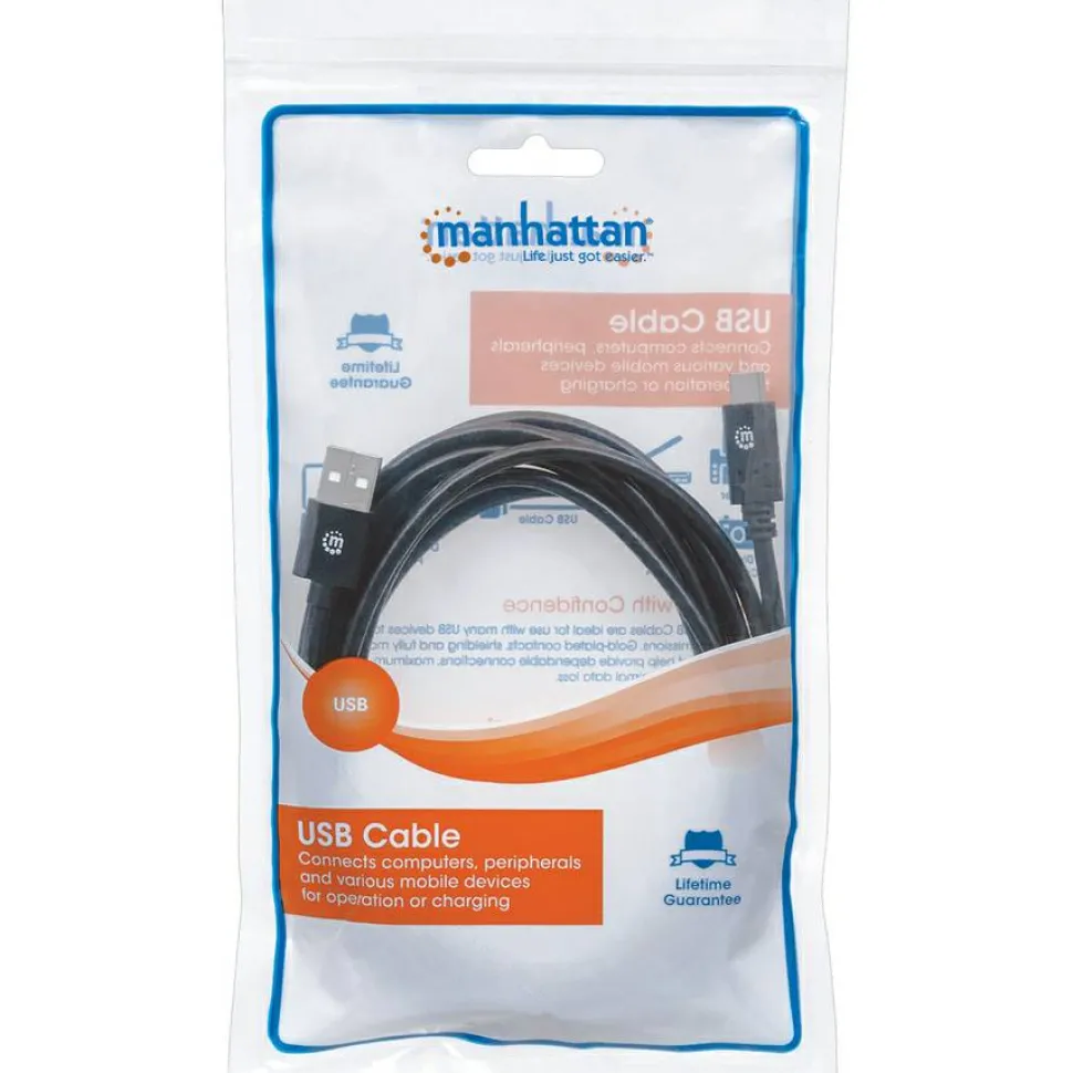 Manhattan USB-C to USB-A Cable, 3m, Male to Male, 480 Mbps (USB 2.0), Hi-Speed USB, Black, Lifetime Warranty, Polybag