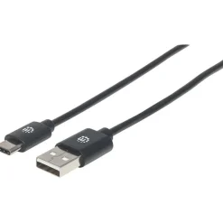Manhattan USB-C to USB-A Cable, 3m, Male to Male, 480 Mbps (USB 2.0), Hi-Speed USB, Black, Lifetime Warranty, Polybag