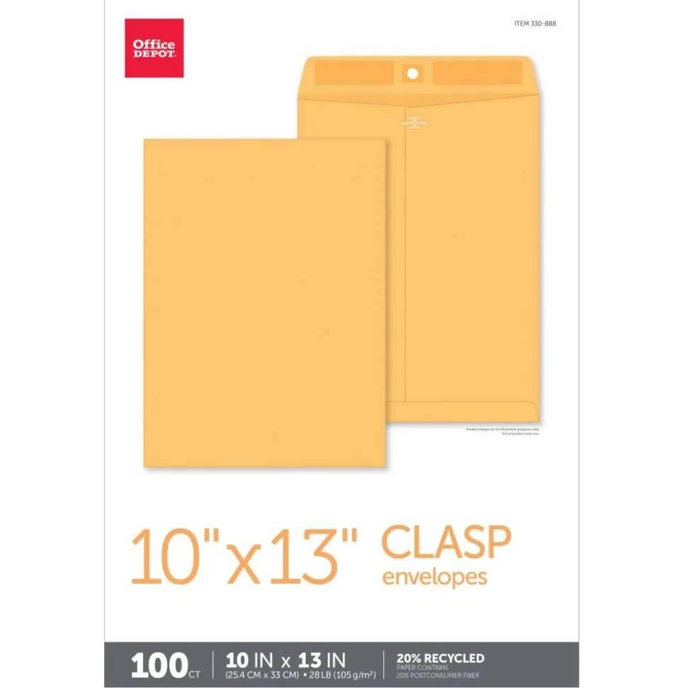 Manila Envelopes, 10" x 13", Clasp Closure, Brown Kraft, Box Of 100