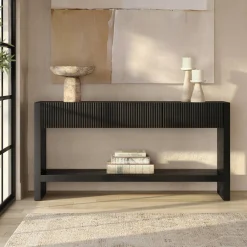 Manzanita 60" Wide Rectangular Fluted Console Table in Black Veneer