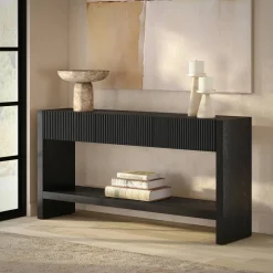 Manzanita 60" Wide Rectangular Fluted Console Table in Black Veneer
