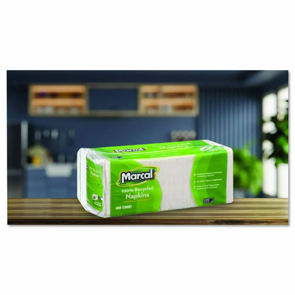 Marcal Luncheon Napkins, 11-3/8"H x 10-1/2"W, 100% Recycled, Pack Of 400