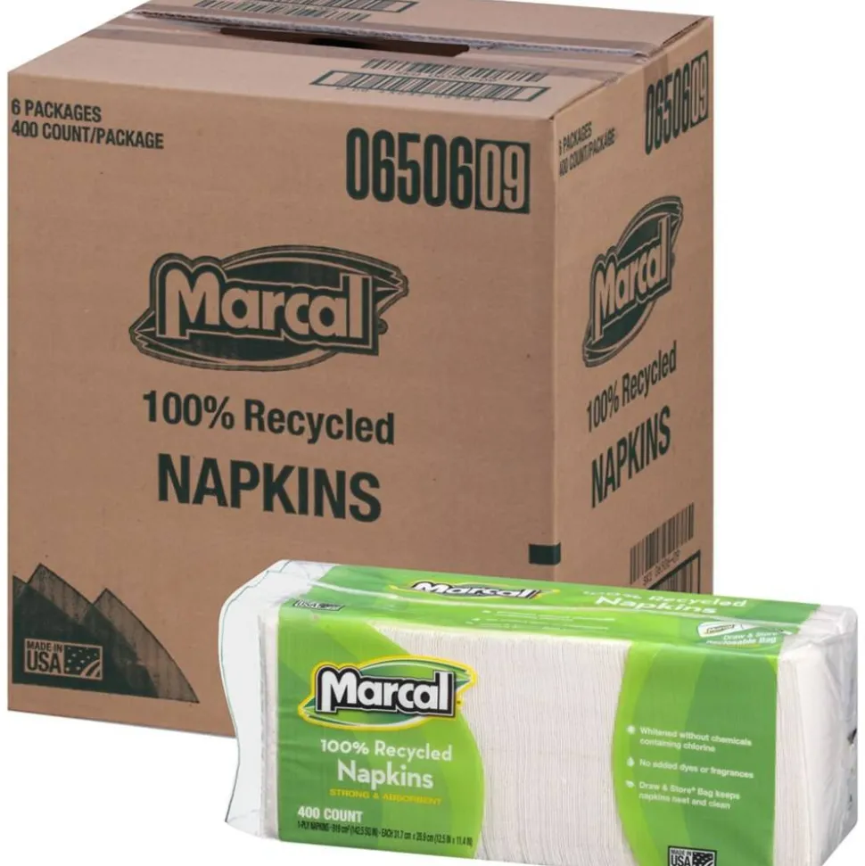 Marcal Luncheon Napkins, 11-3/8"H x 10-1/2"W, 100% Recycled, Pack Of 400