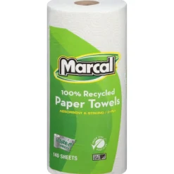 Marcal 100% Premium Recycled Kitchen Roll Towels, Roll Out Box, 2 Ply, 11 x 5.5, White, 140 Sheets, 12 Rolls/Carton