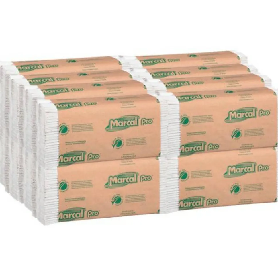 Marcal PRO 100% Recycled Folded Paper Towels, C-Fold, 1-Ply, 12.88 x 10.13, White, 150/Pack, 16 Packs/Carton