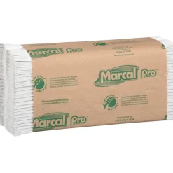 Marcal PRO 100% Recycled Folded Paper Towels, C-Fold, 1-Ply, 12.88 x 10.13, White, 150/Pack, 16 Packs/Carton