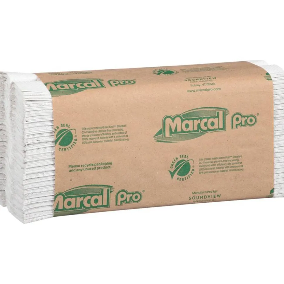 Marcal PRO 100% Recycled Folded Paper Towels, C-Fold, 1-Ply, 12.88 x 10.13, White, 150/Pack, 16 Packs/Carton