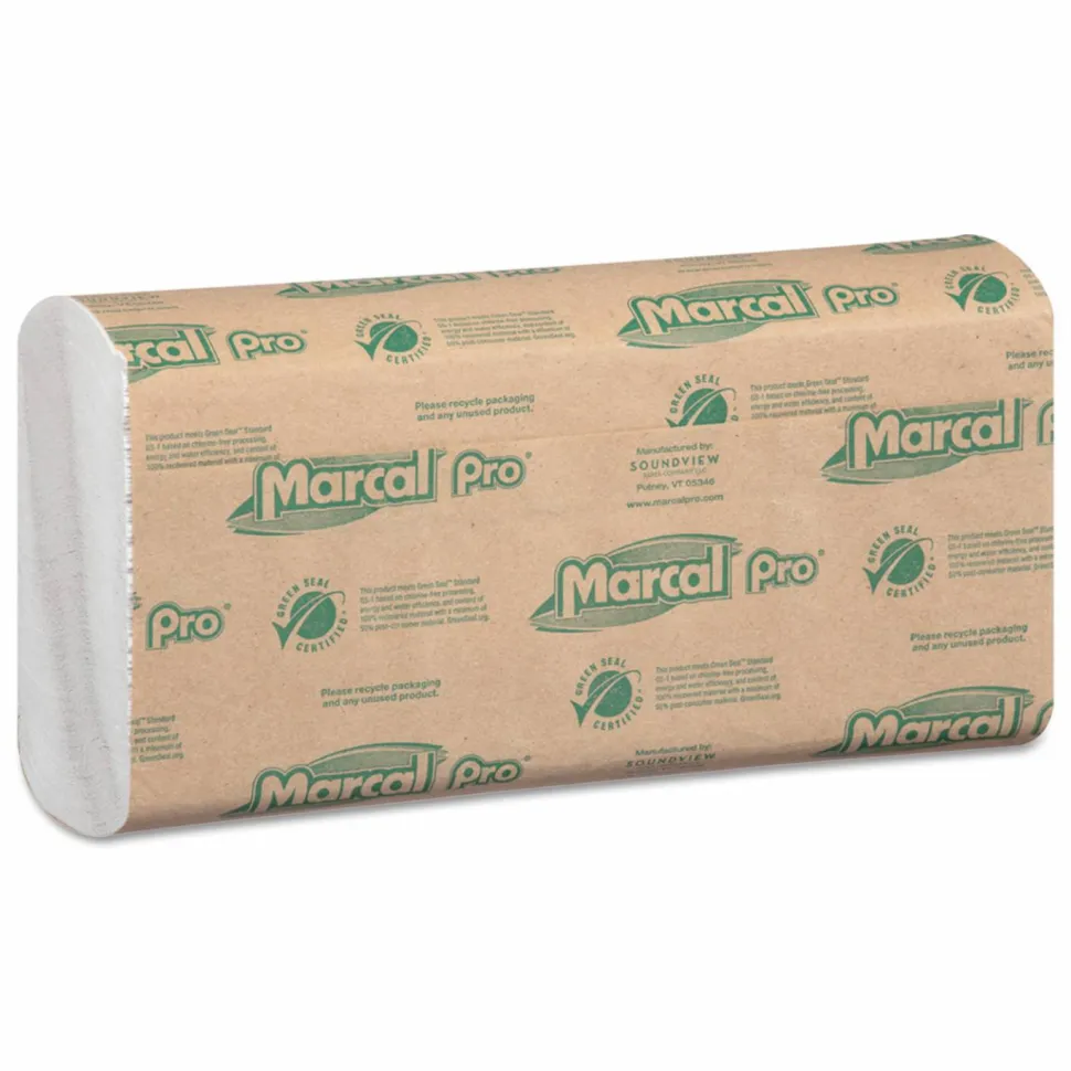 Marcal PRO 100% Recycled Folded Paper Towels, C-Fold, 1-Ply, 12.88 x 10.13, White, 150/Pack, 16 Packs/Carton