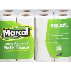 Marcal Small Steps 2-Ply Toilet Paper, 100% Recycled, 168 Sheets Per Roll, Pack Of 16 Rolls, 16466