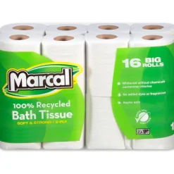 Marcal Small Steps 2-Ply Toilet Paper, 100% Recycled, 168 Sheets Per Roll, Pack Of 16 Rolls, 16466