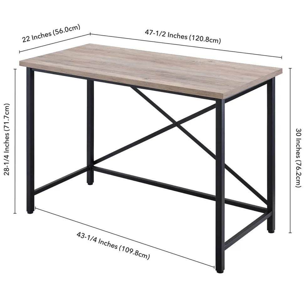 Martina Rectangular 47.5" Wide Desk in Black/Gray Oak