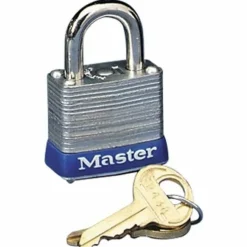 Master Lock Four-Pin Tumbler Lock, Laminated Steel Body, 1.12" Wide, Silver/Blue, 2 Keys