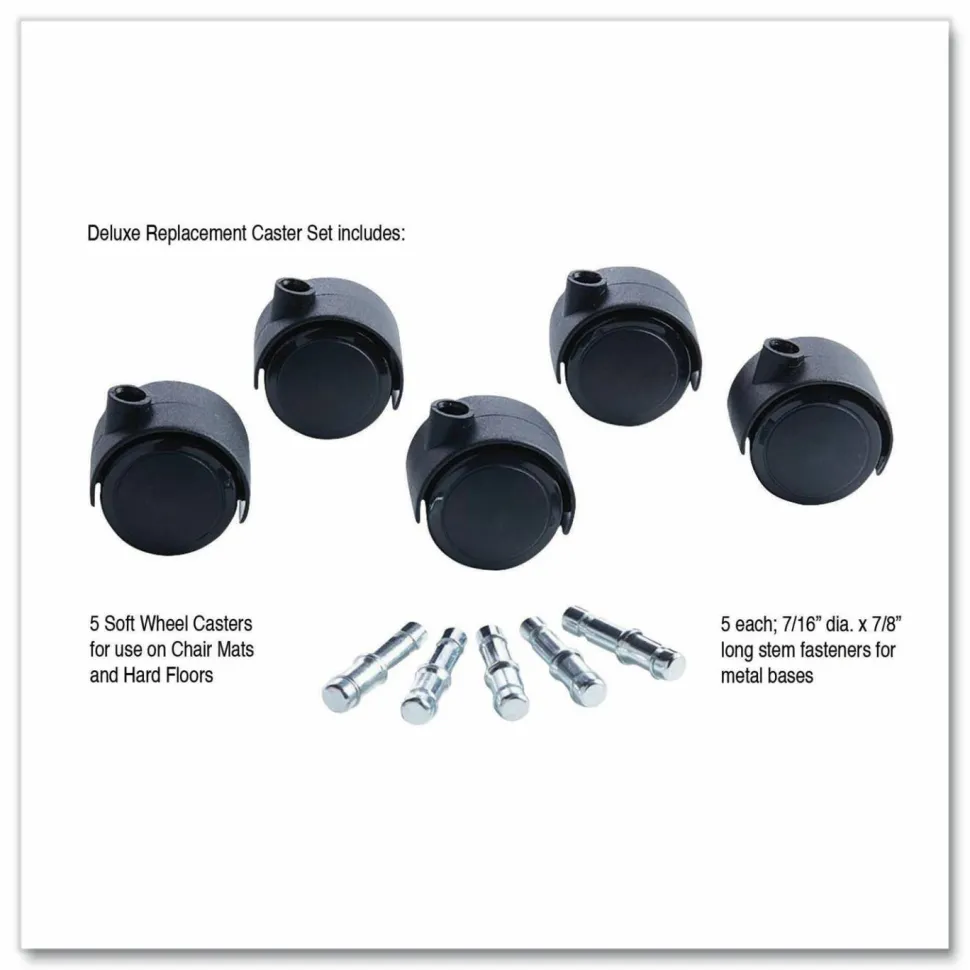 Master Caster Duet Casters, 2" Diameter, B/K Stems, Soft Wheels, Black