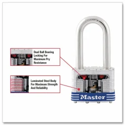 Master Lock Long-Shackle Padlock, Steel Gray