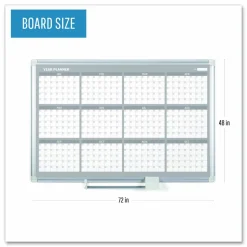 MasterVision Magnetic Dry Erase Calendar Board, 12-Month Planning/Scheduling, 36" x 24", White Surface, Satin Aluminum Frame