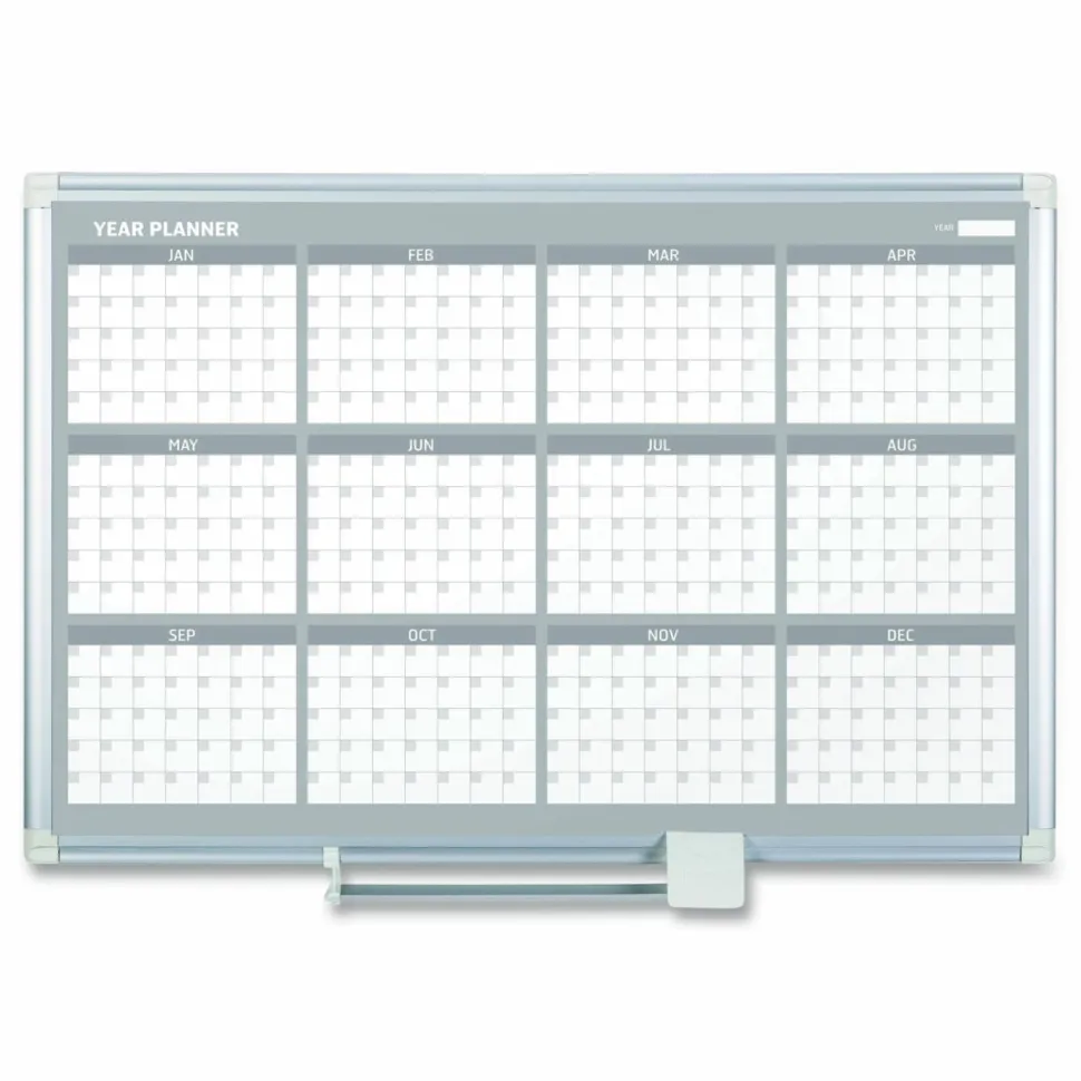 MasterVision Magnetic Dry Erase Calendar Board, 12-Month Planning/Scheduling, 36" x 24", White Surface, Satin Aluminum Frame